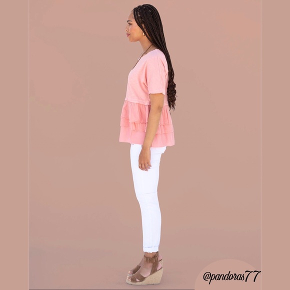 EVY’S TREE—“THE MARCIA”: THE PERFECT SLUB-KNIT 3–TIERED, RUFFLED TOP IN SALMON!! - Picture 2 of 12